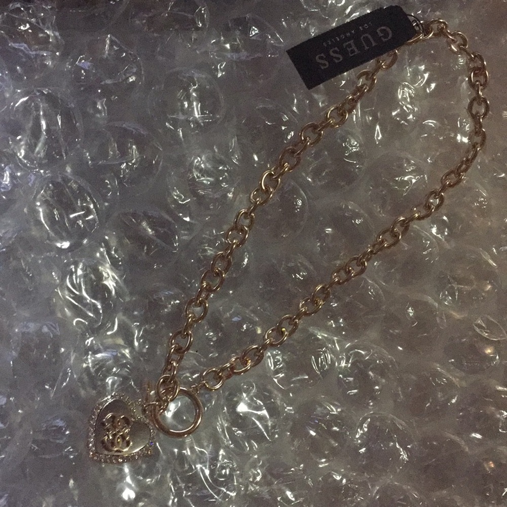 GUESS ROSE GOLD Tone Chunky Chain Choker Heart - Picture 4 of 4